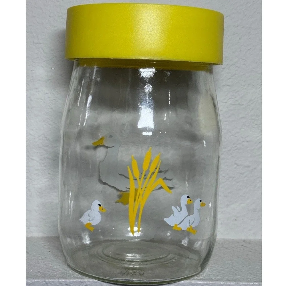 Vintage Duck Glass Canister Set Yellow Lid 80s‎ Kitchen Farmhouse Sun Tea Jars